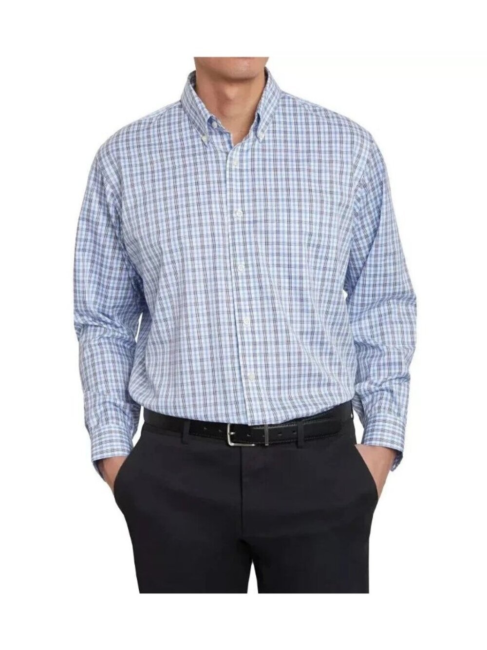 NWT Kirkland Signature Men's 17 36/37 Blue Non-Iron Traditional Fit Dress Shirt